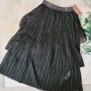New Zara Pleated Glitter Shimmer Layer Midi Skirt